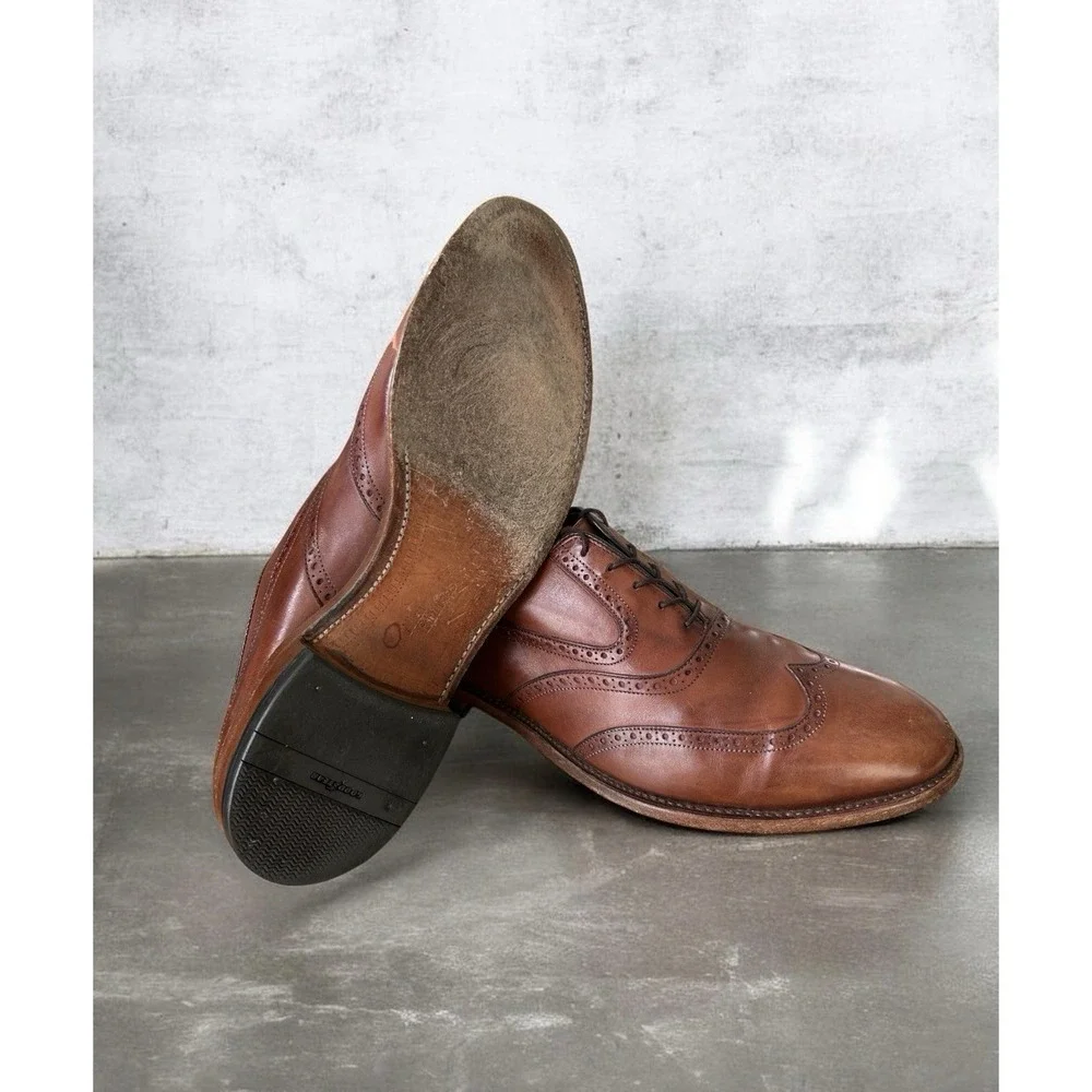 Allen Edmonds McAllister Wingtip Oxford Shoes 8.5 D Brown Calfskin Leather $450